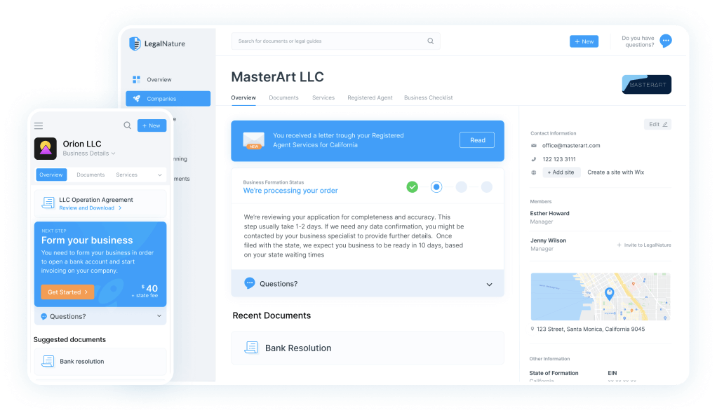 legal business documents dashboard