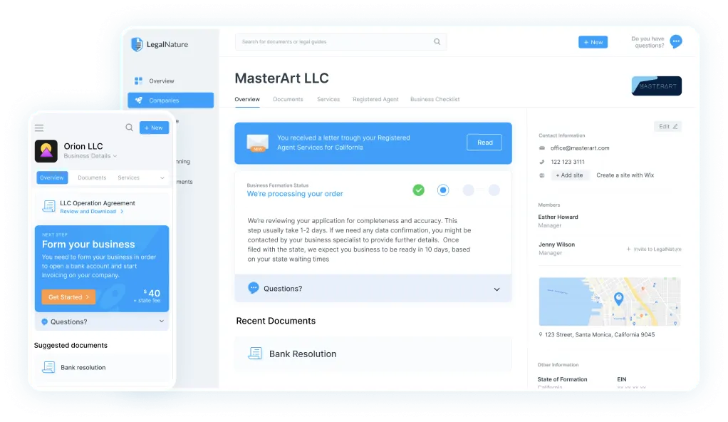 legal busines documents dashboard